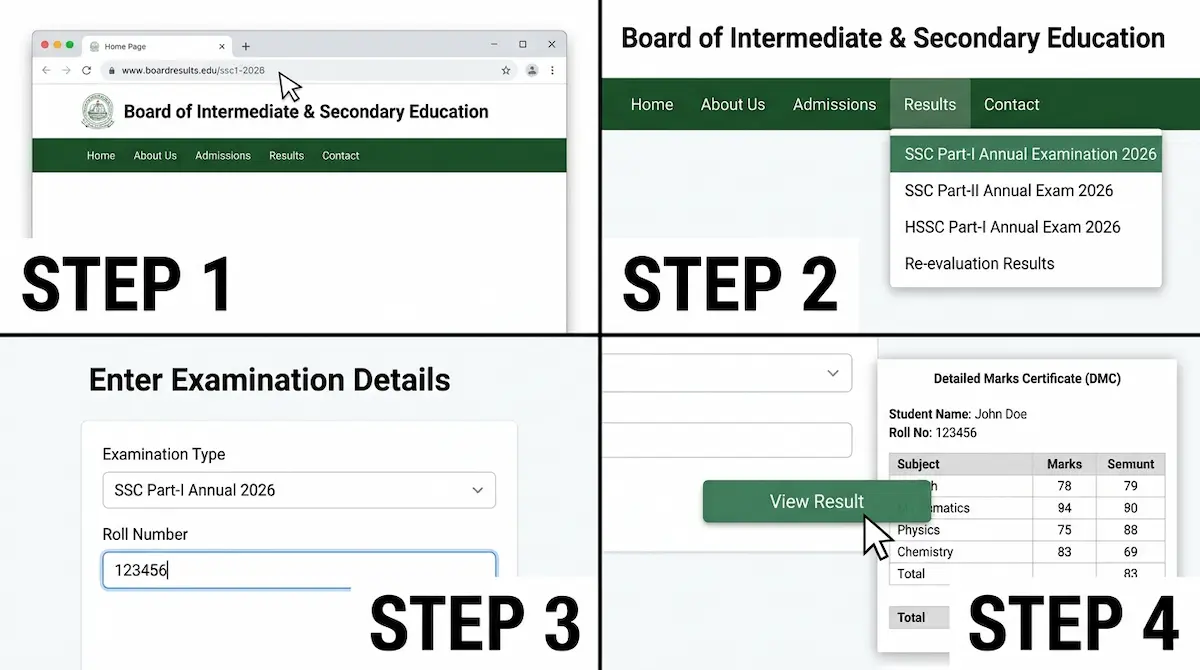 Checking the 9th class result 2026 online by entering a roll number on a Punjab board portal